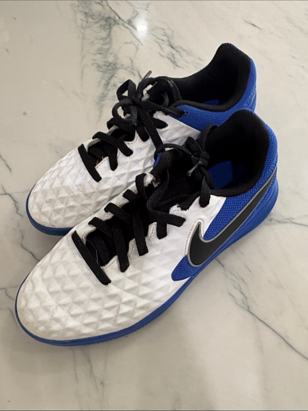 Nike Kids White, Blue and Black Indoor Soccer Shoes